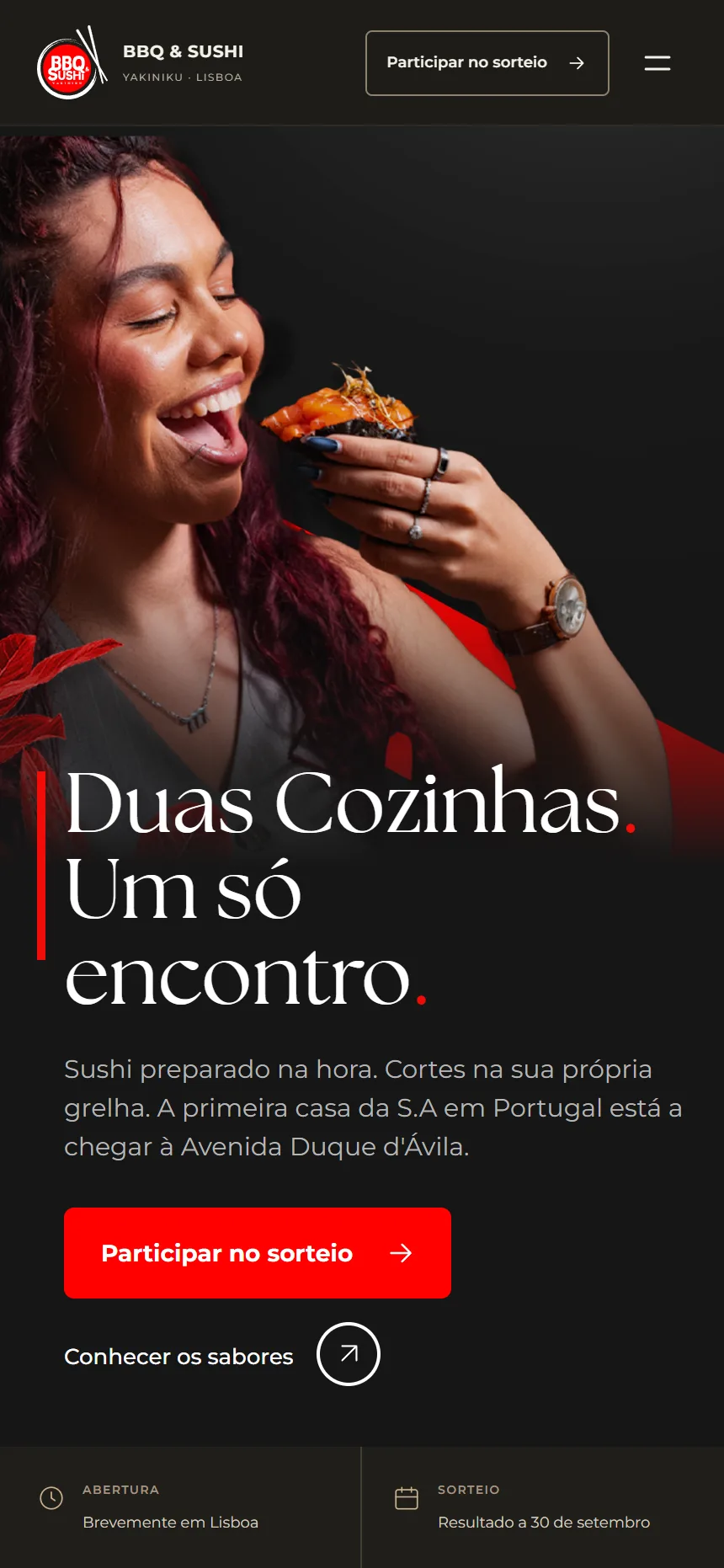 Landing page aberta no celular