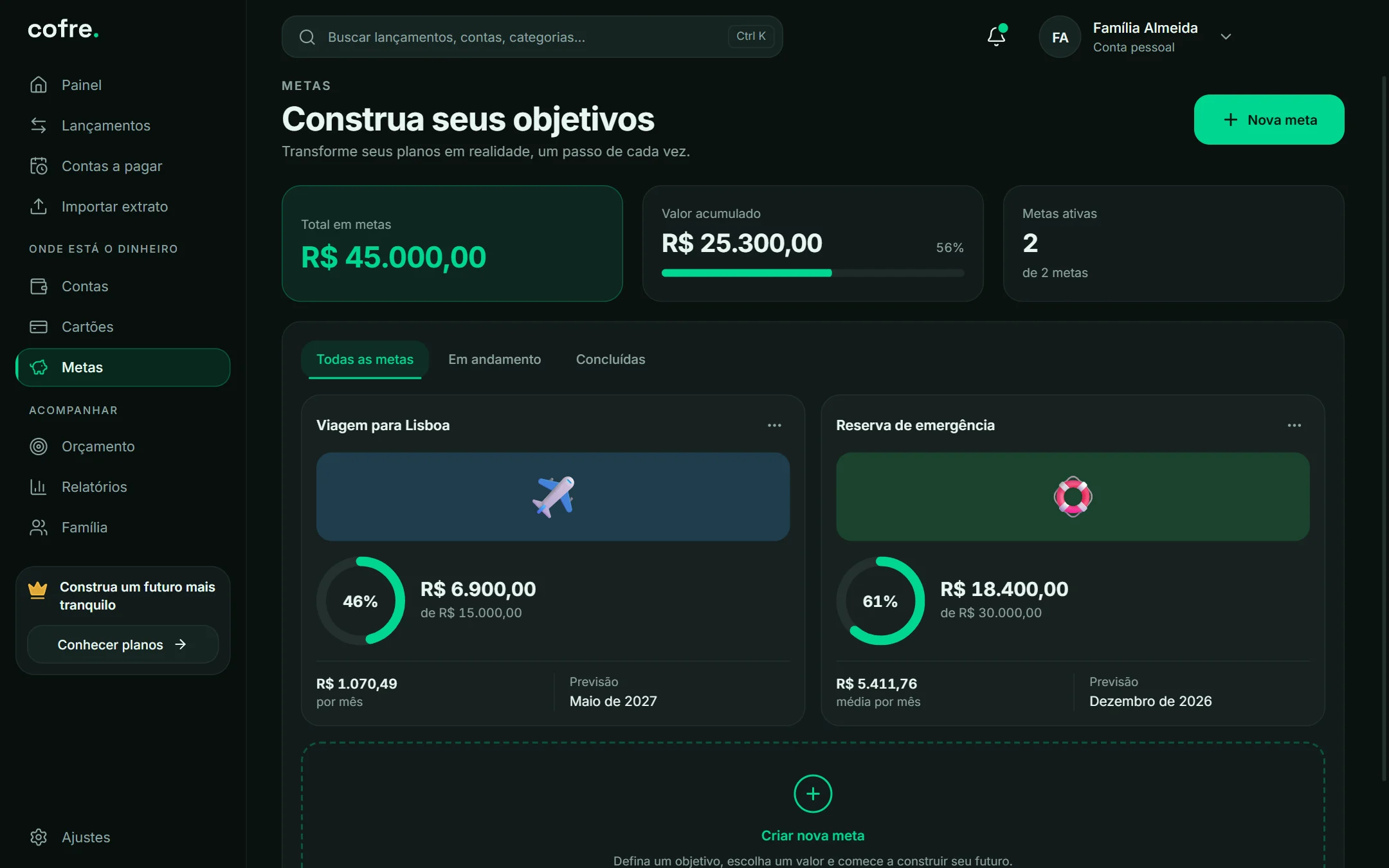 Metas no Cofre